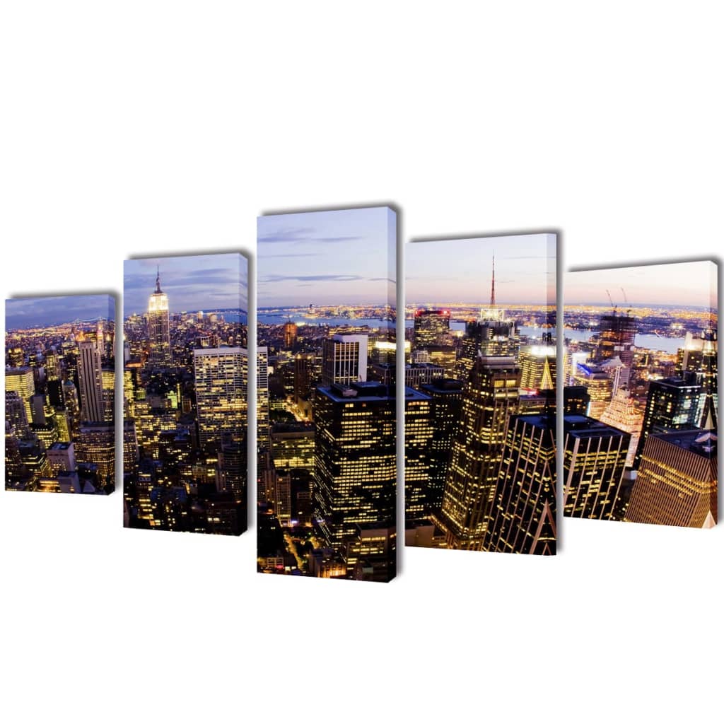 Uppsättning Väggbonader På Duk New York Skyline 100 X 50 Cm