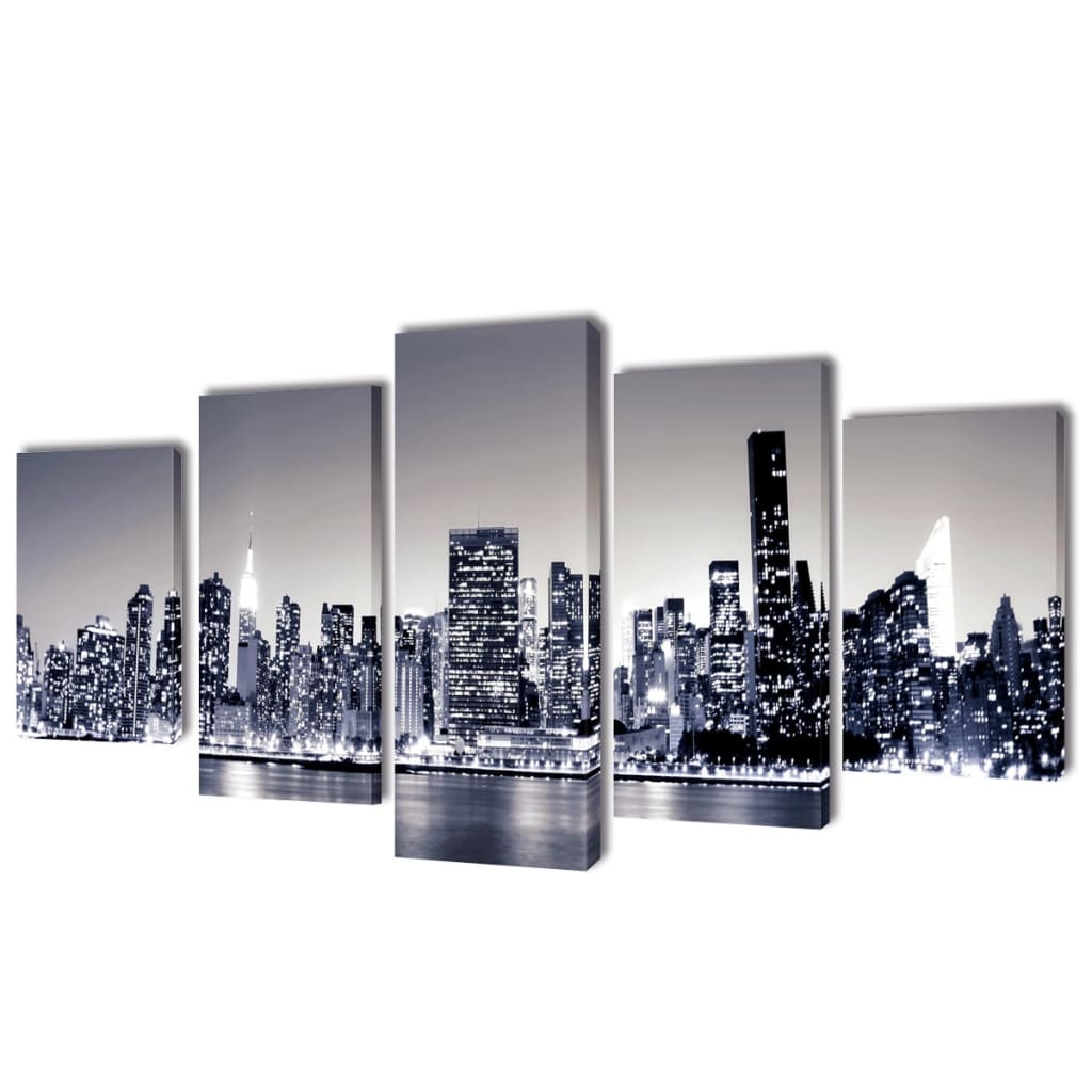 Uppsättning Väggbonader På Duk New York Skyline 100 X 50 Cm