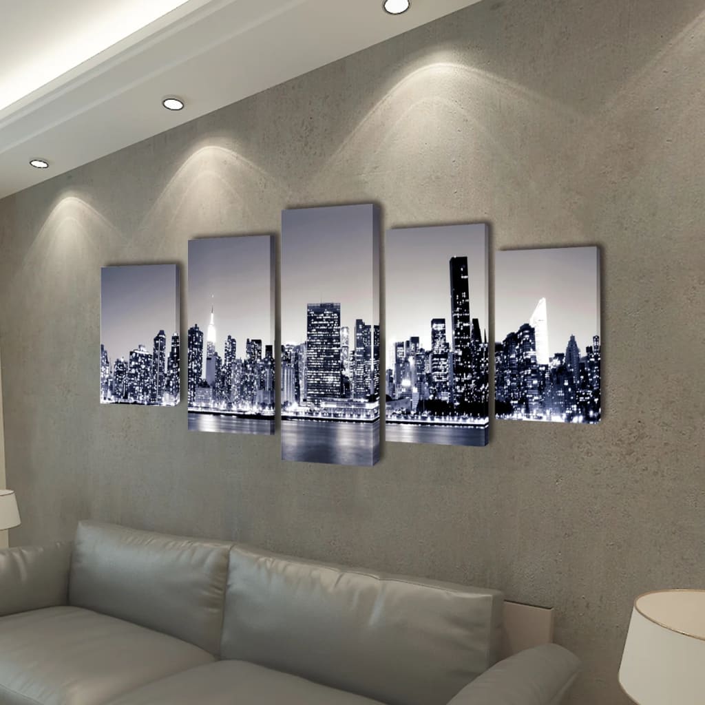 Uppsättning Väggbonader På Duk New York Skyline 100 X 50 Cm