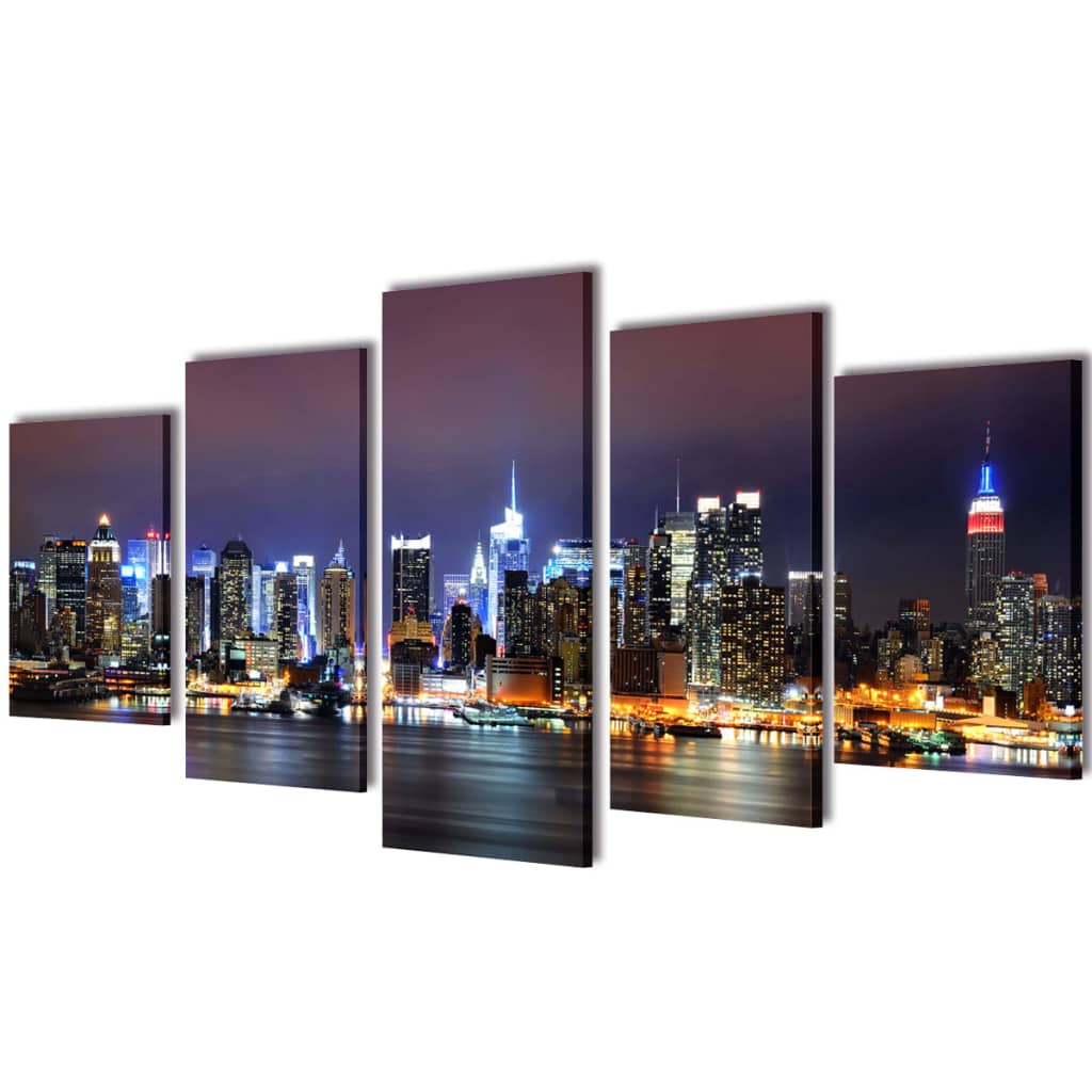 Uppsättning Väggbonader På Duk New York Skyline 100 X 50 Cm