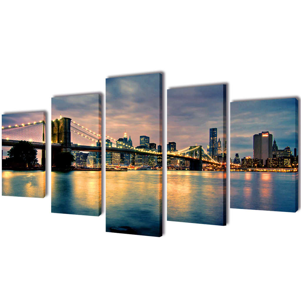 Uppsättning Väggbonader På Duk New York Skyline 100 X 50 Cm