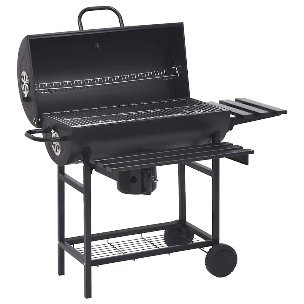 Grilltunna Med Hjul Och Bord Svart Stål 115X85X95 Cm