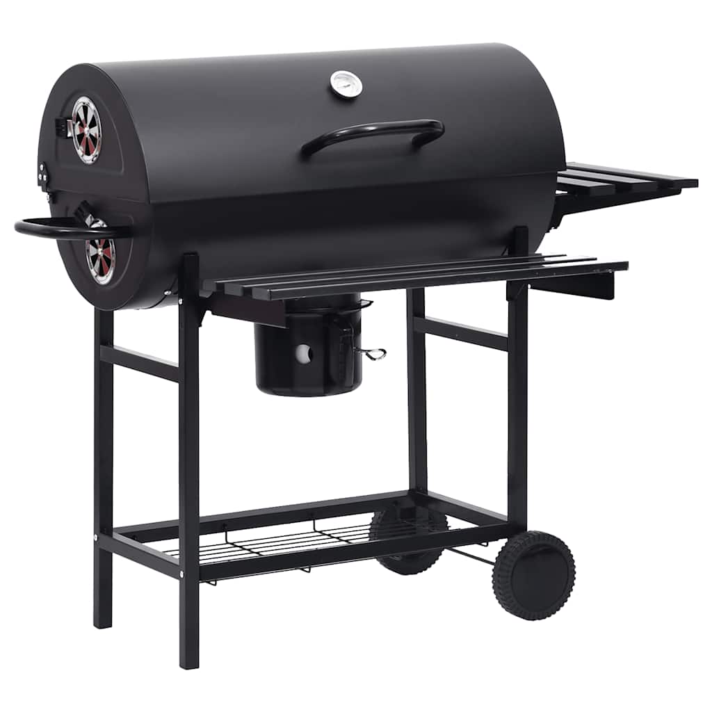 Grilltunna Med Hjul Och Bord Svart Stål 115X85X95 Cm