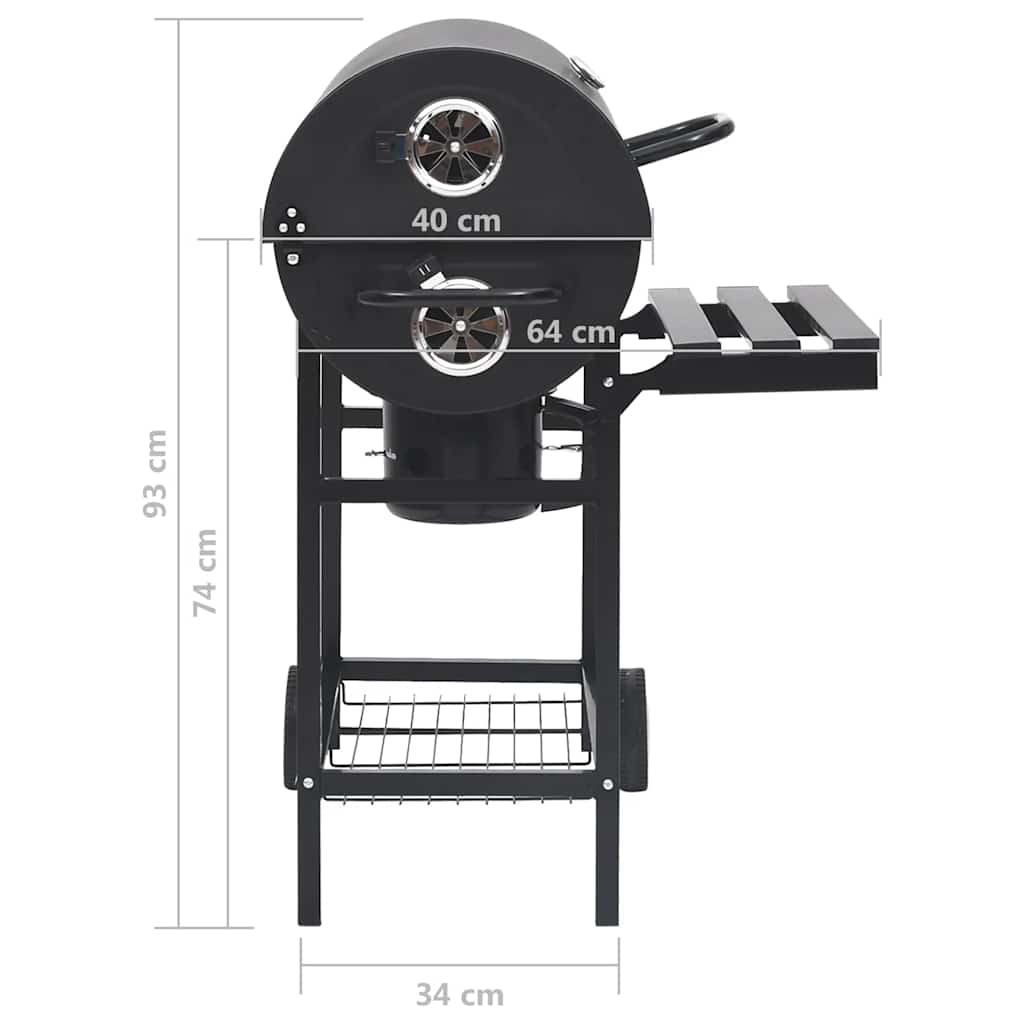 Grilltunna Med Hjul Och Bord Svart Stål 115X85X95 Cm