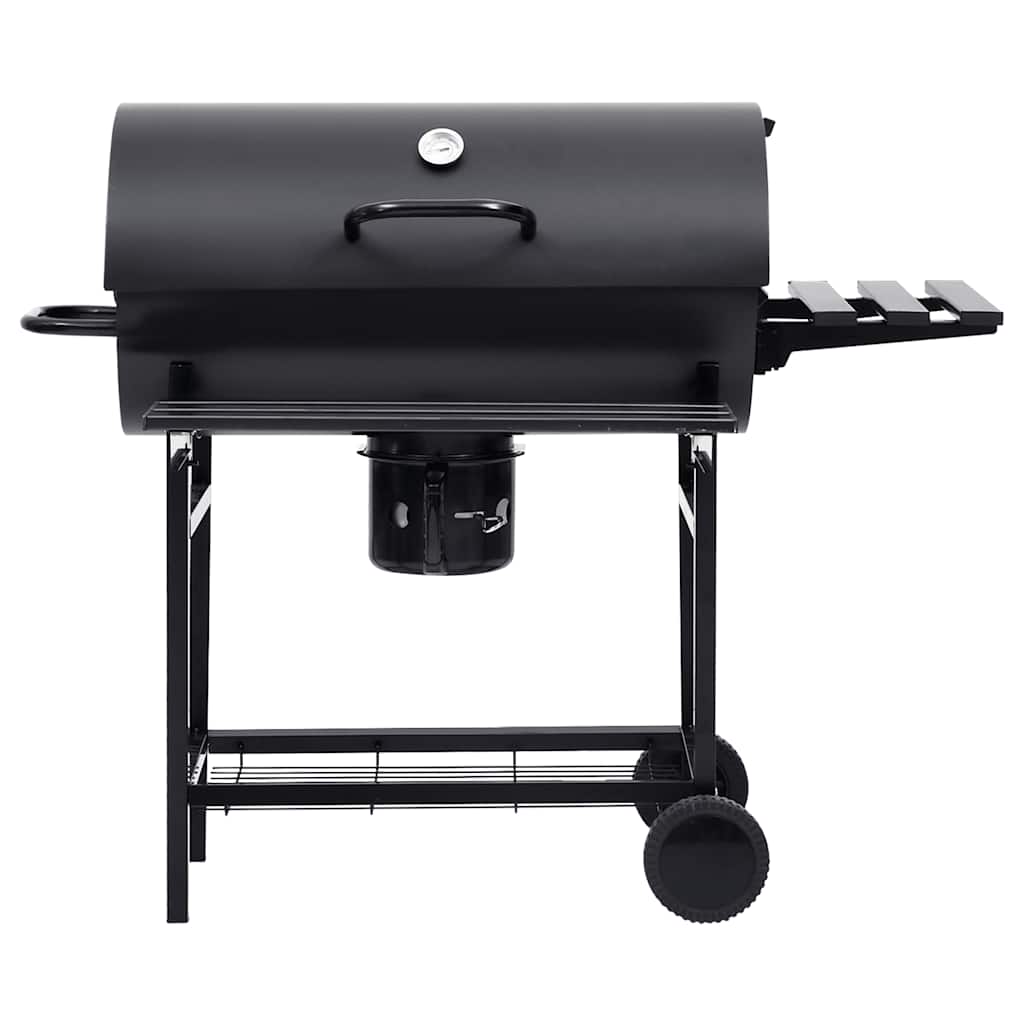 Grilltunna Med Hjul Och Bord Svart Stål 115X85X95 Cm