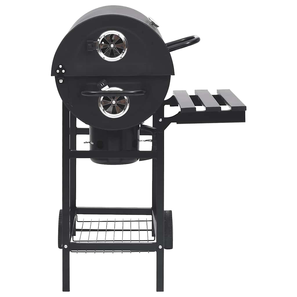 Grilltunna Med Hjul Och Bord Svart Stål 115X85X95 Cm