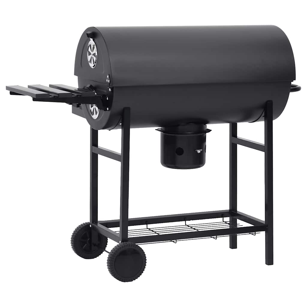 Grilltunna Med Hjul Och Bord Svart Stål 115X85X95 Cm
