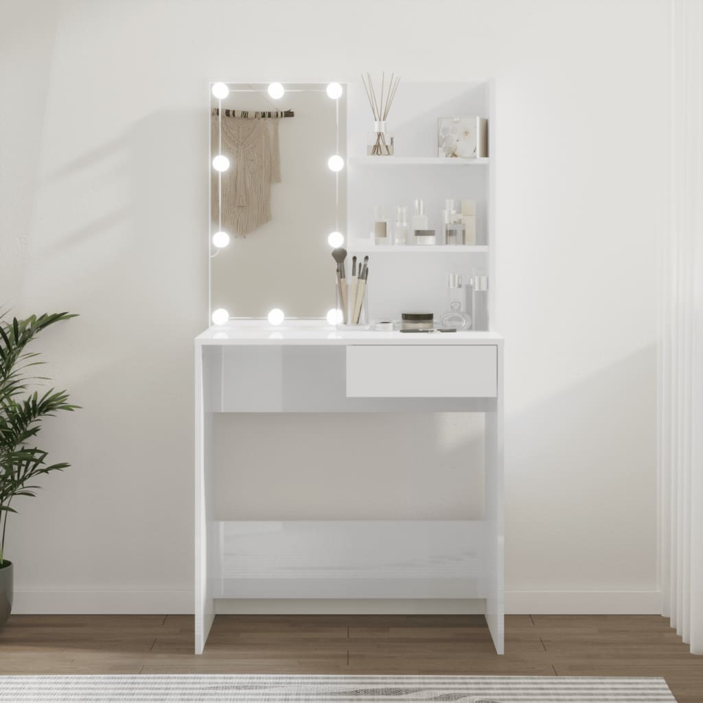 Sminkbord Med Led 74,5X40X141 Cm