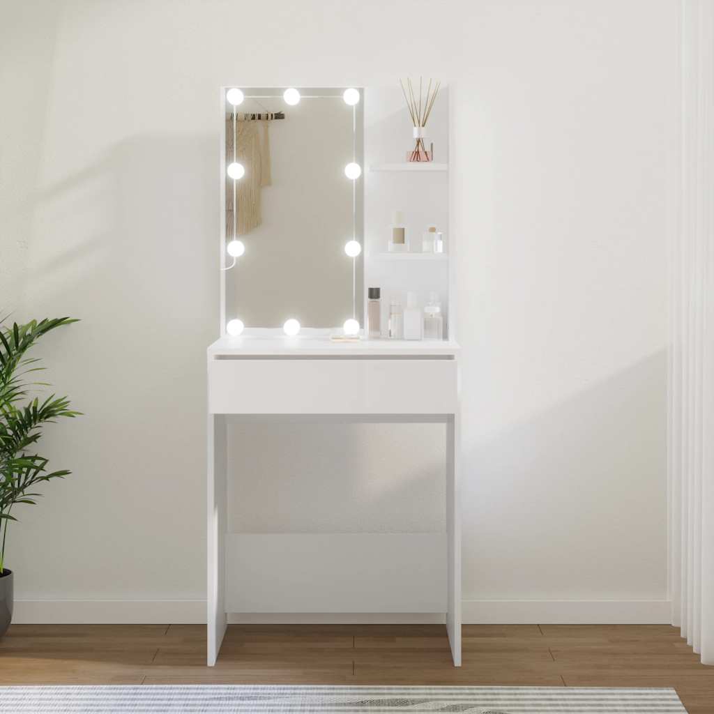 Sminkbord Med Led Åldrat Trä 60X40X140 Cm