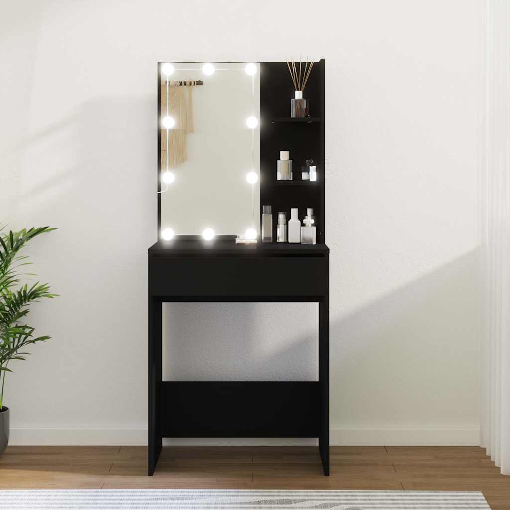 Sminkbord Med Led Åldrat Trä 60X40X140 Cm