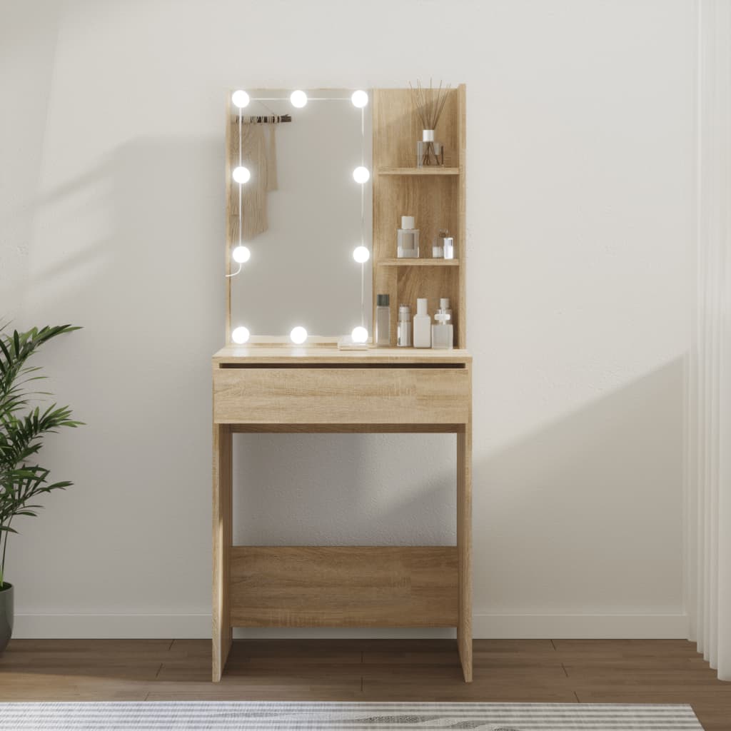 Sminkbord Med Led Åldrat Trä 60X40X140 Cm