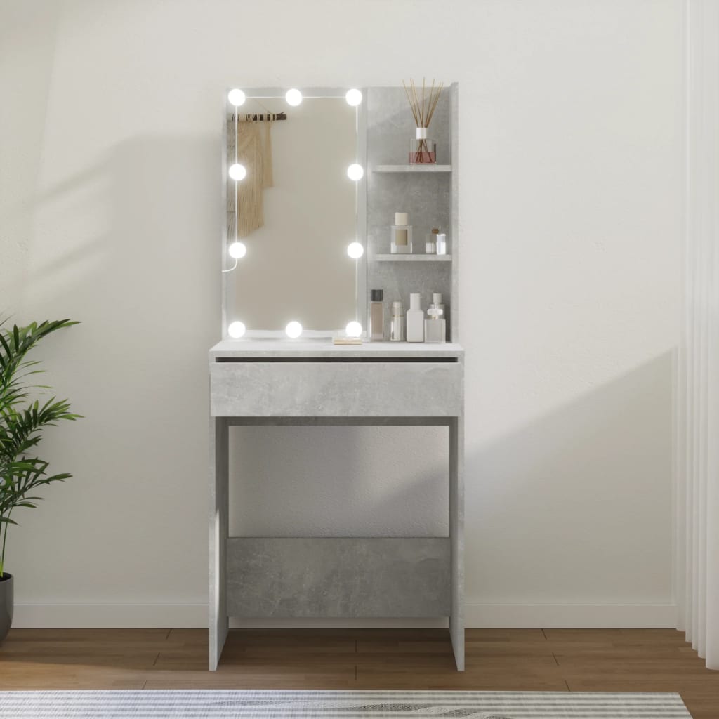 Sminkbord Med Led Åldrat Trä 60X40X140 Cm