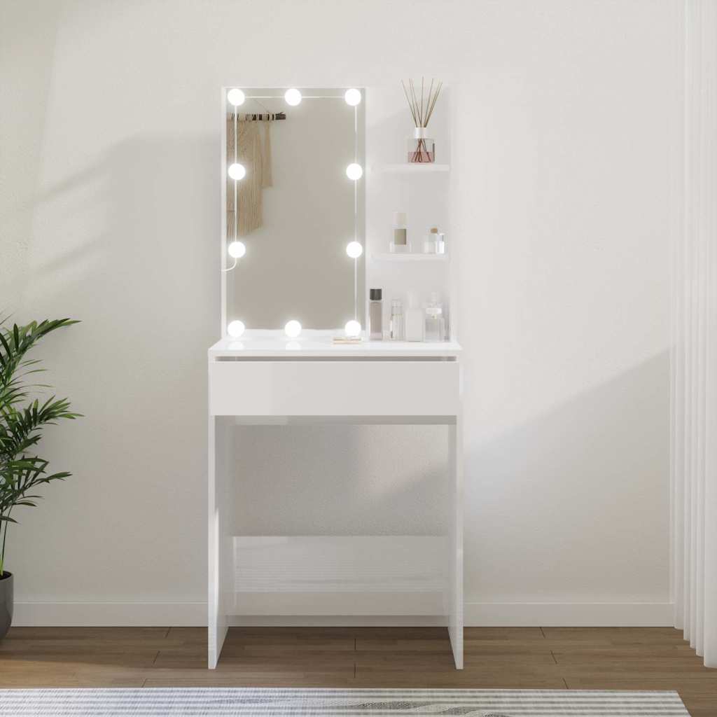 Sminkbord Med Led Åldrat Trä 60X40X140 Cm