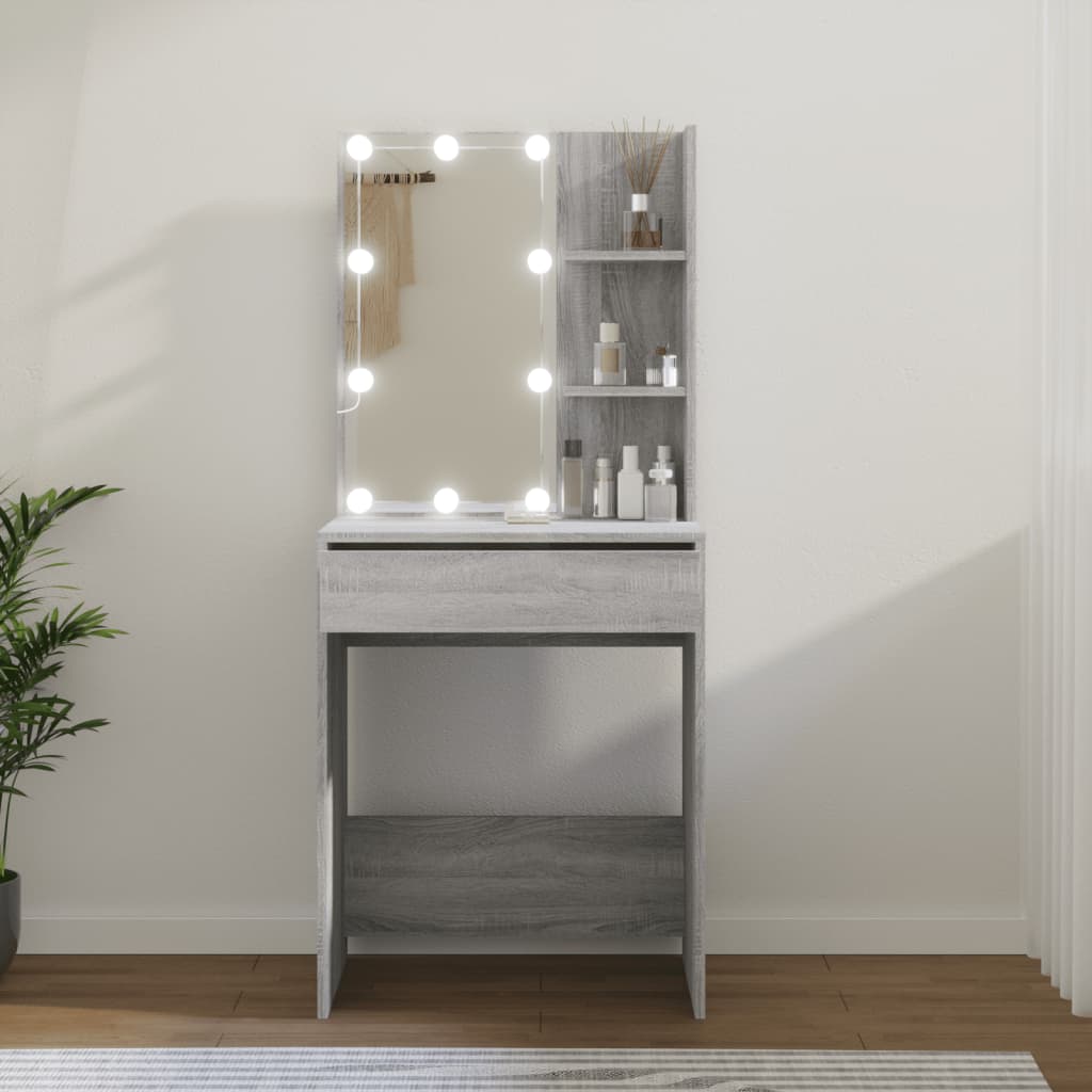 Sminkbord Med Led Åldrat Trä 60X40X140 Cm