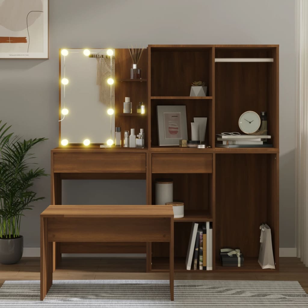 Sminkbord Led Konstruerat Trä