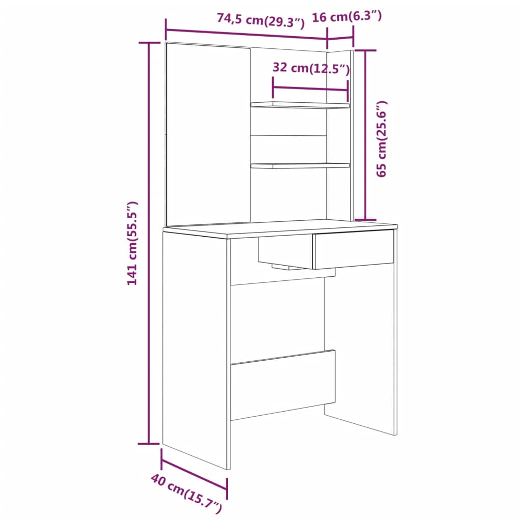 Sminkbord Set 74,5X40X141 Cm