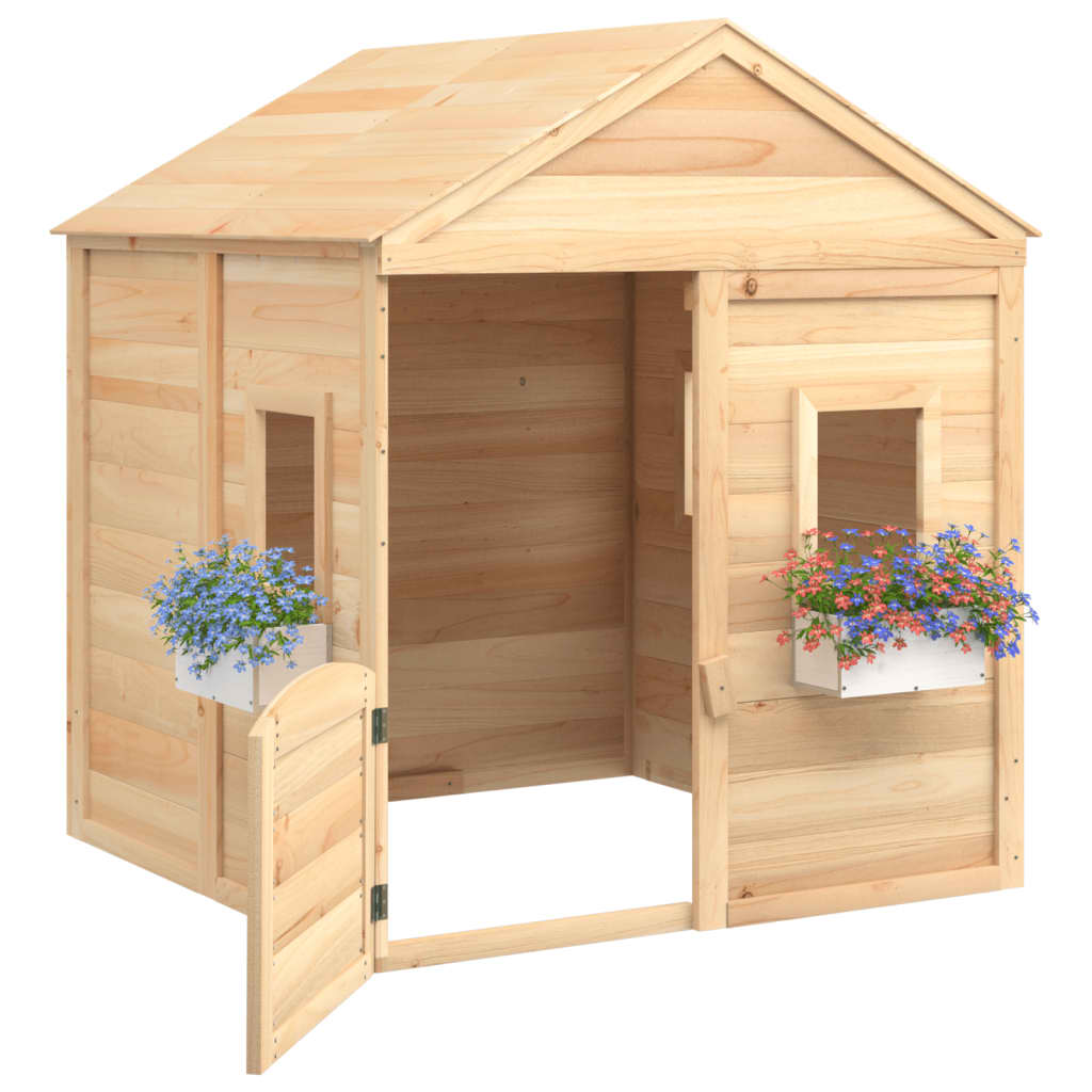 Lekstuga Med Låsbar Dörr Och Blomkrukor Massivt Granträ