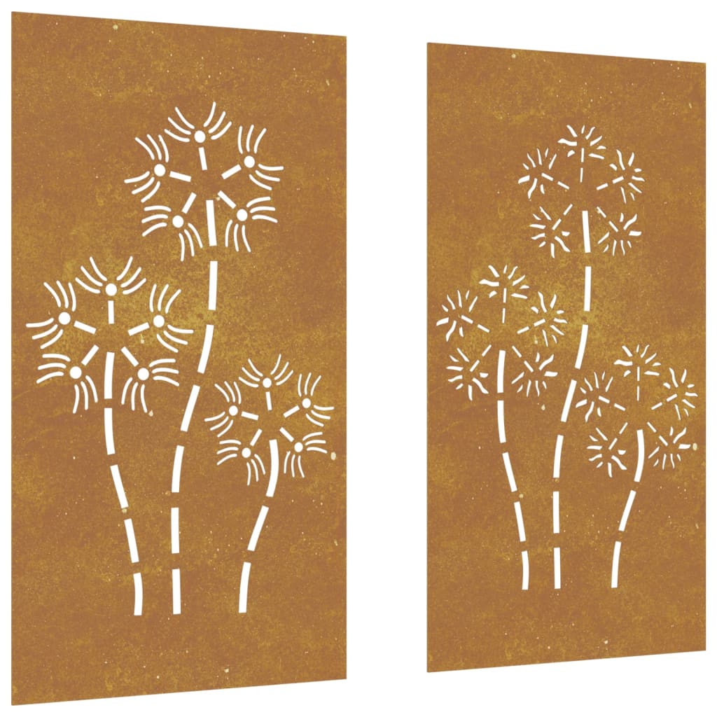 Väggdekorationer 2 Delar 105X55Cm Rosttrögt Stål Blomdesign