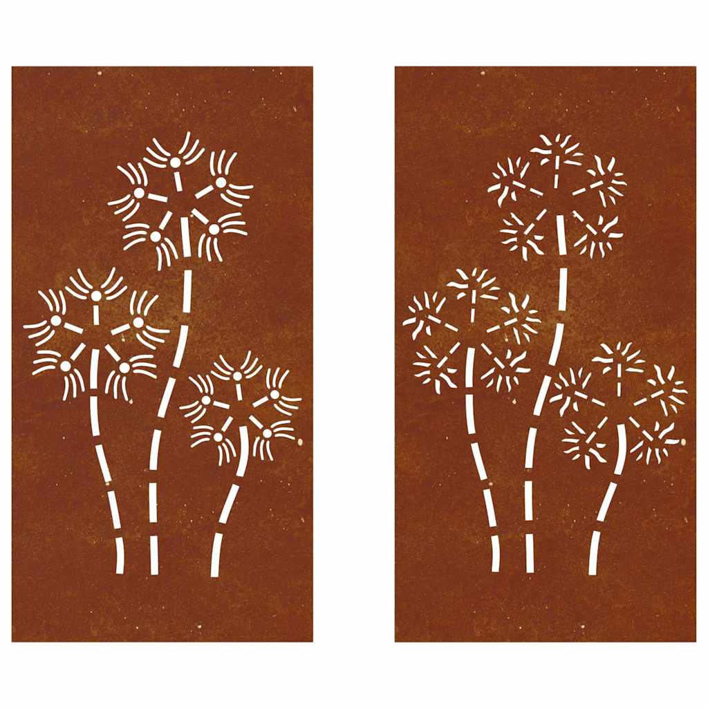 Väggdekorationer 2 Delar 105X55Cm Rosttrögt Stål Blomdesign