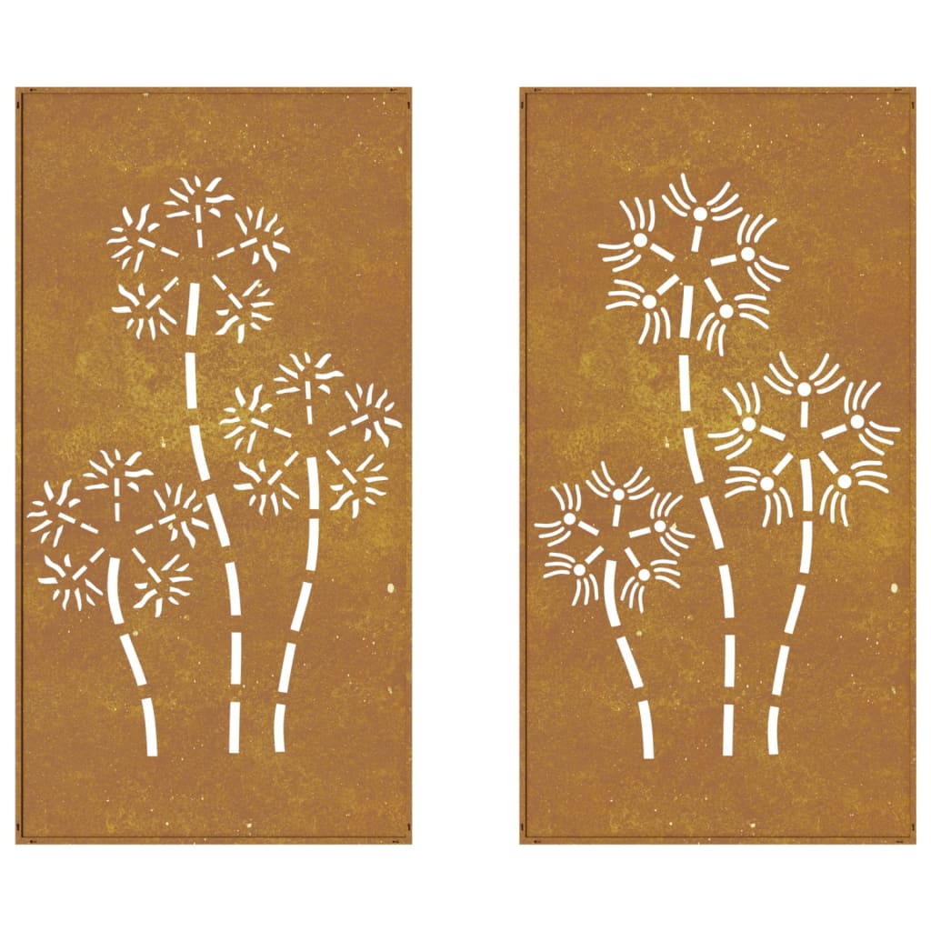 Väggdekorationer 2 Delar 105X55Cm Rosttrögt Stål Blomdesign