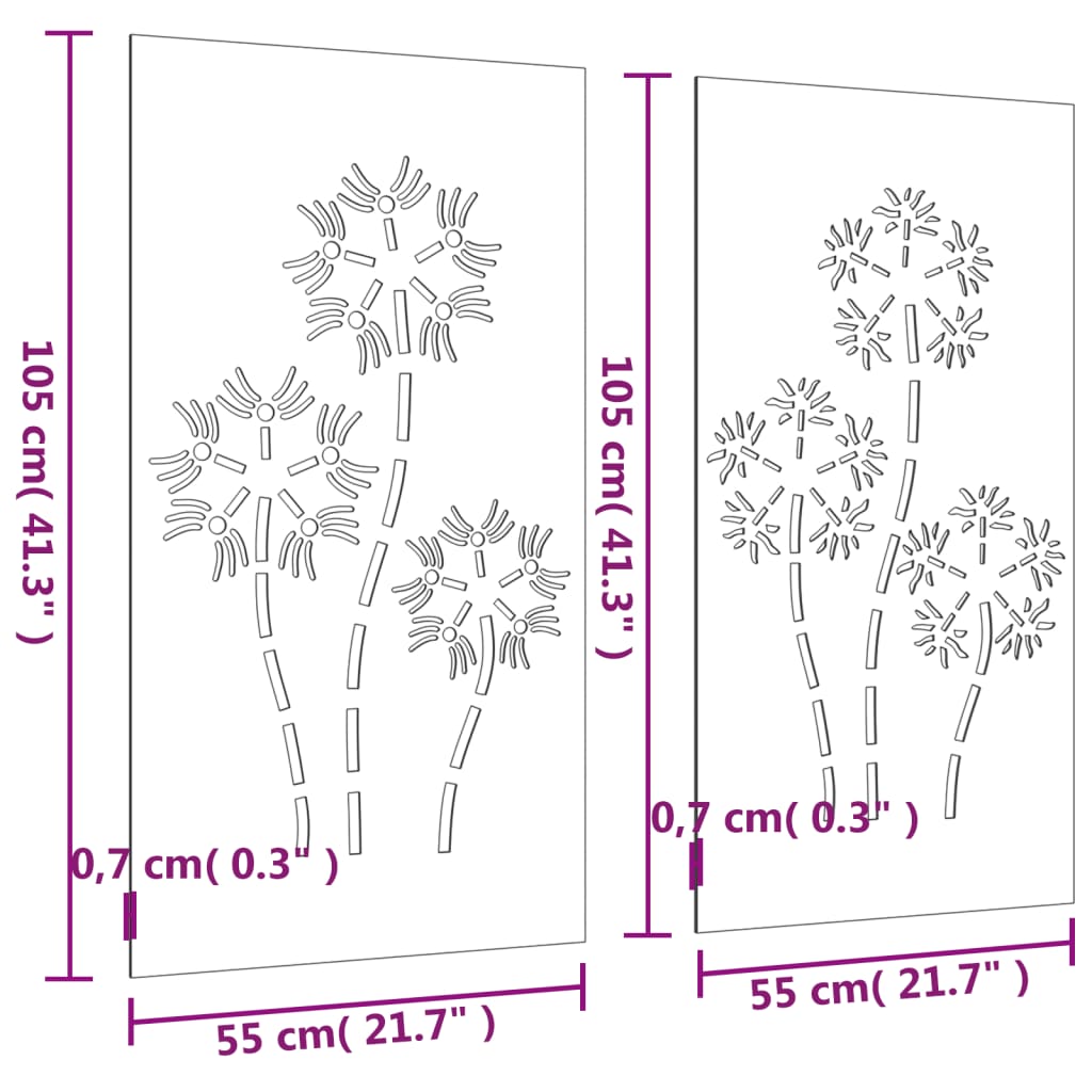 Väggdekorationer 2 Delar 105X55Cm Rosttrögt Stål Blomdesign