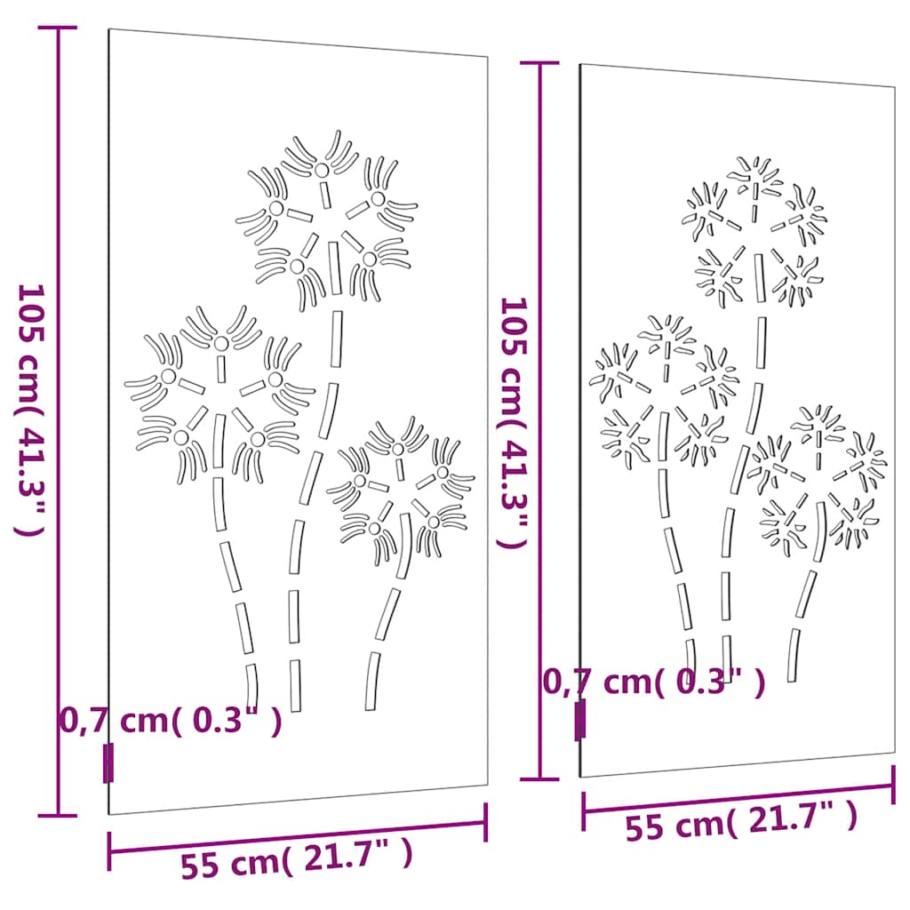 Väggdekorationer 2 Delar 105X55Cm Rosttrögt Stål Blomdesign