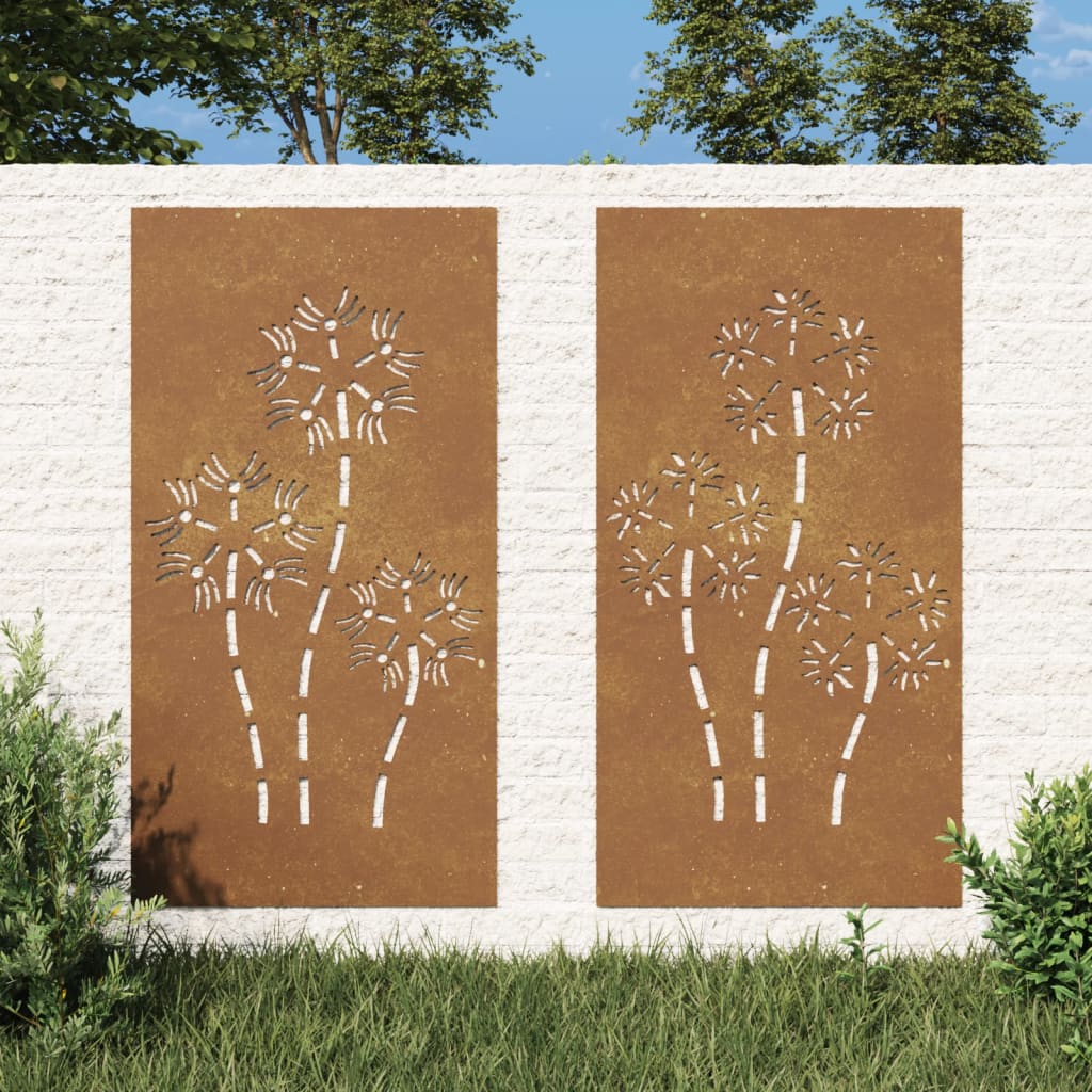 Väggdekorationer 2 Delar 105X55Cm Rosttrögt Stål Blomdesign