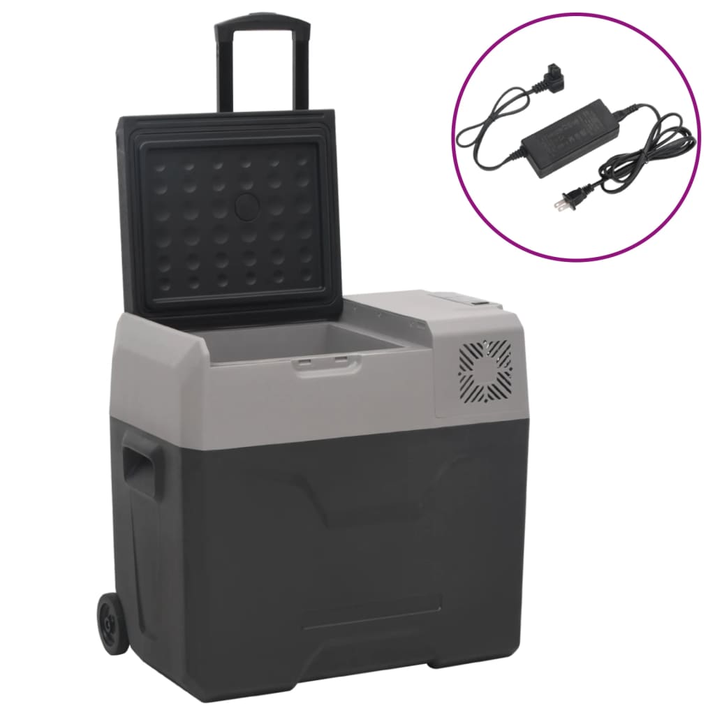 Kylbox Med Hjul Och Adapter Svart & Grå Polypropylen