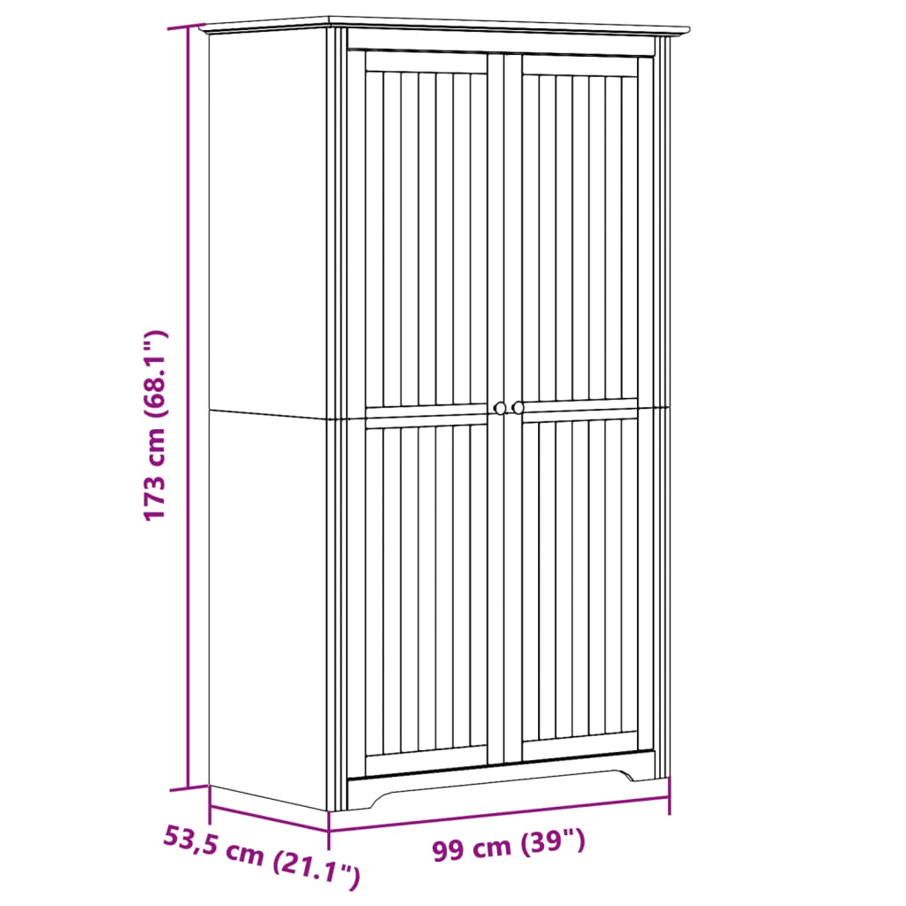 Klädskåp Bodo Vit Och 99X53,5X173 Cm Massiv Furu