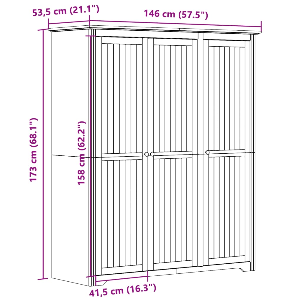 Klädskåp Bodo 146X53,5X173 Cm Massiv Furu