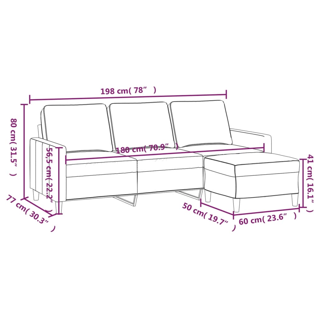 3-Sitssoffa Med Fotpall 180 Cm Sammet