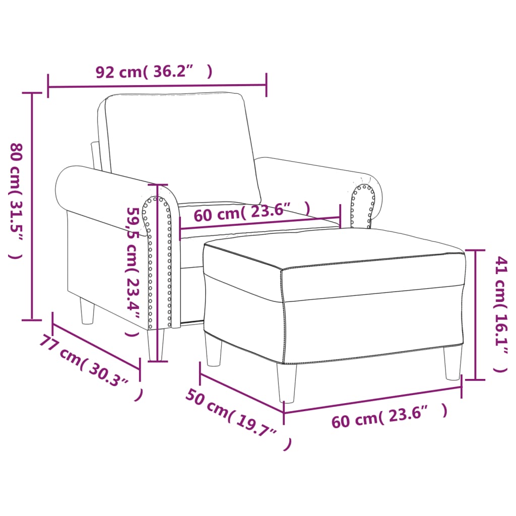 Fåtölj Med Fotpall 60 Cm Sammet
