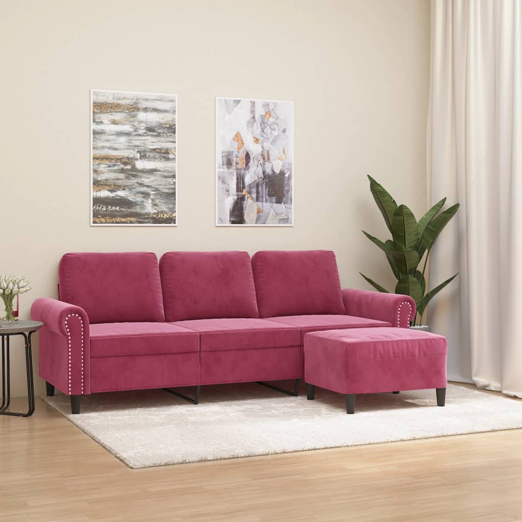 3-Sitssoffa Med Fotpall 180 Cm Sammet