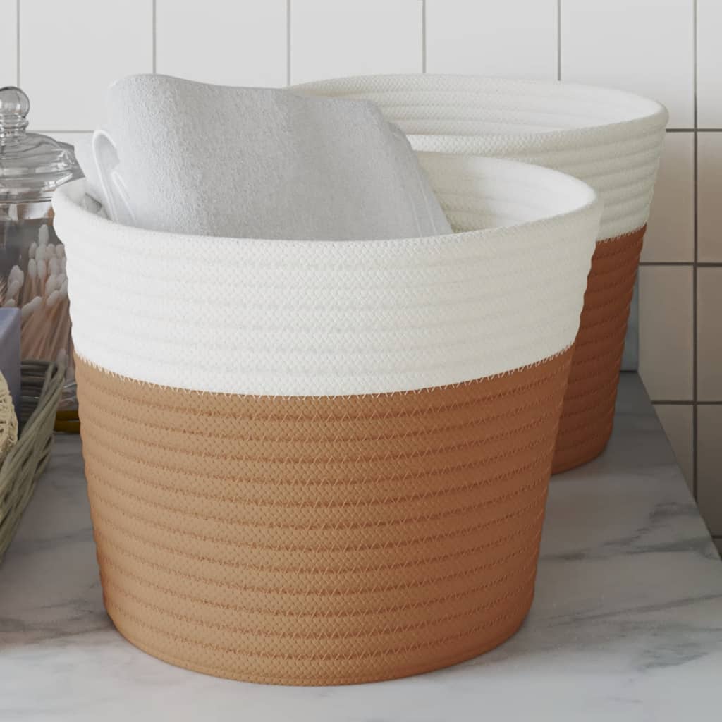 Förvaringskorgar 2 St Och Vit Ø24X18 Cm Bomull