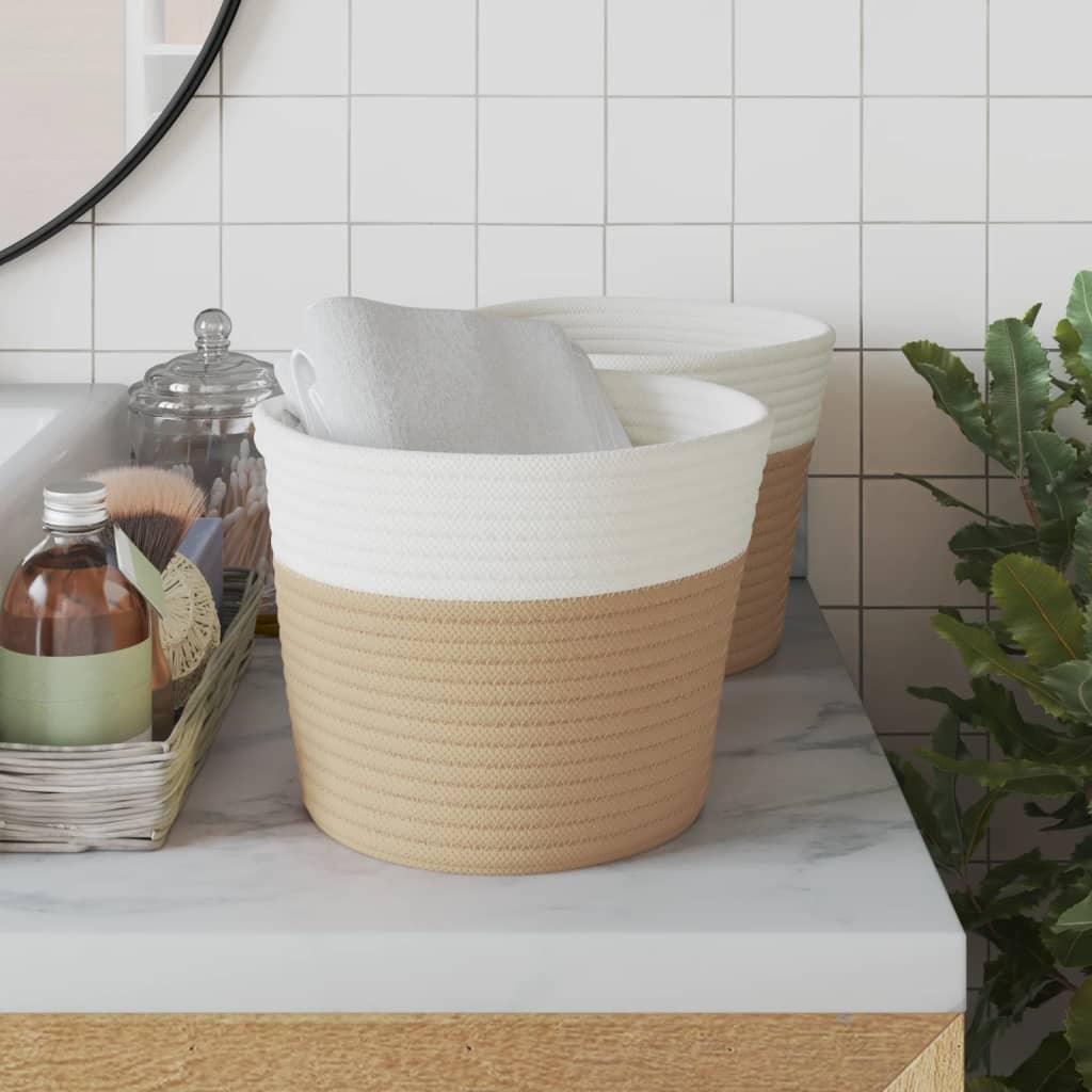 Förvaringskorgar 2 St Och Vit Ø24X18 Cm Bomull
