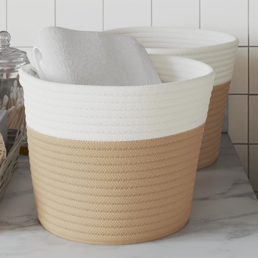 Förvaringskorgar 2 St Och Vit Ø24X18 Cm Bomull