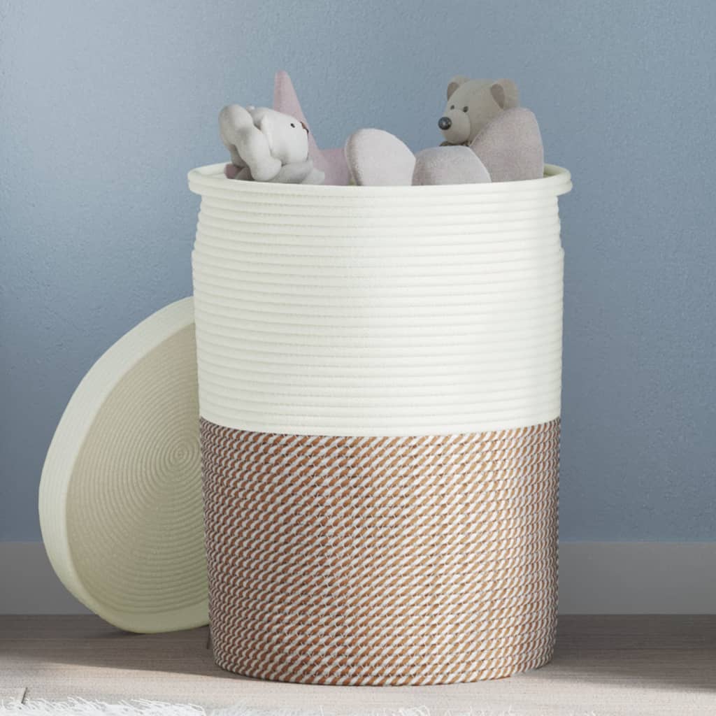 Förvaringskorg Med Lock Och Beige Ø37X50 Cm Bomull