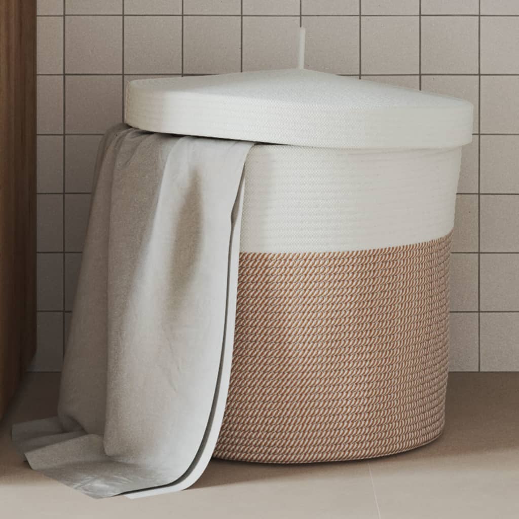Förvaringskorg Med Lock Vit Och Ø40X35 Cm Bomull