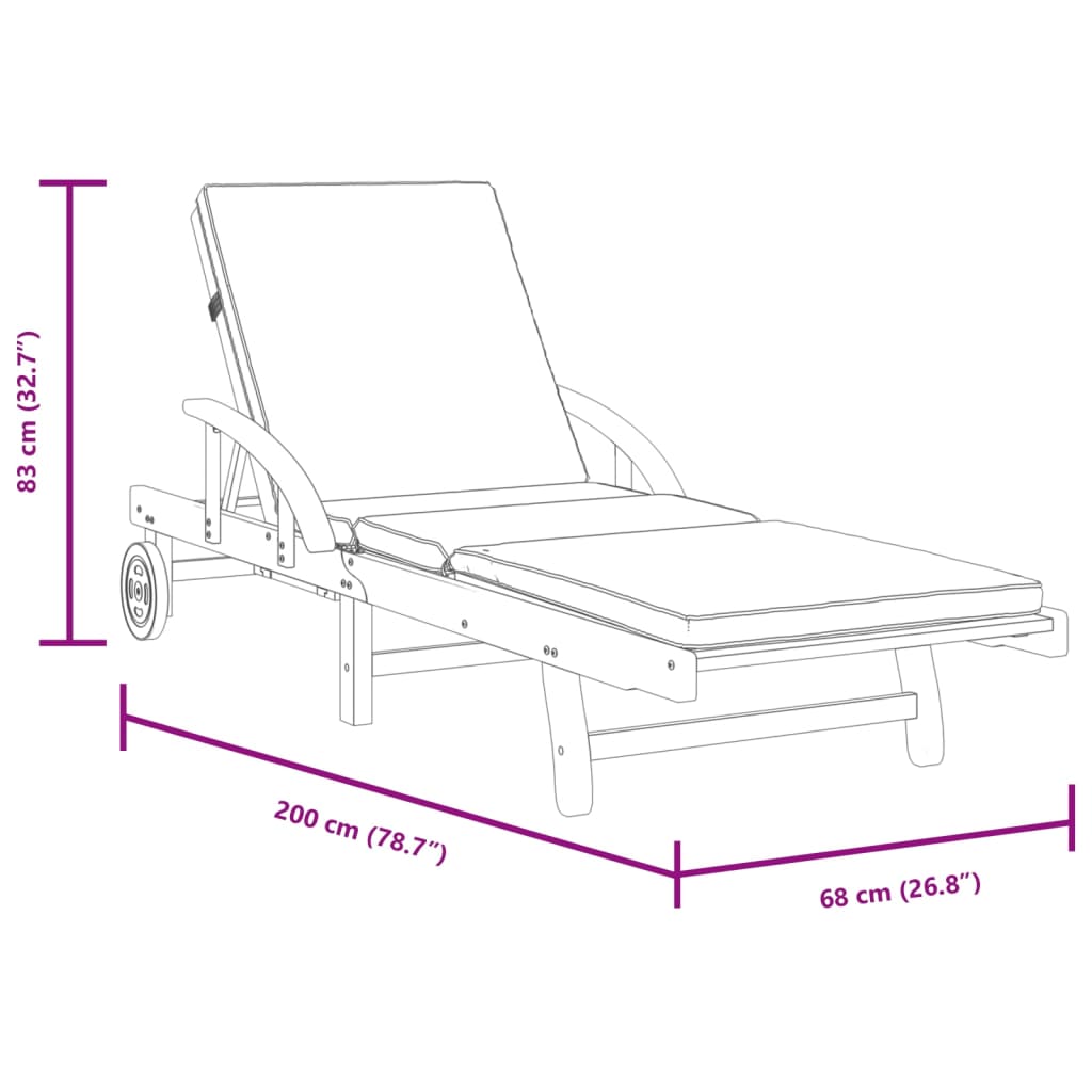 Solstolar 2 St Med Kuddar 200X68X83 Cm Massivt Akaciaträ