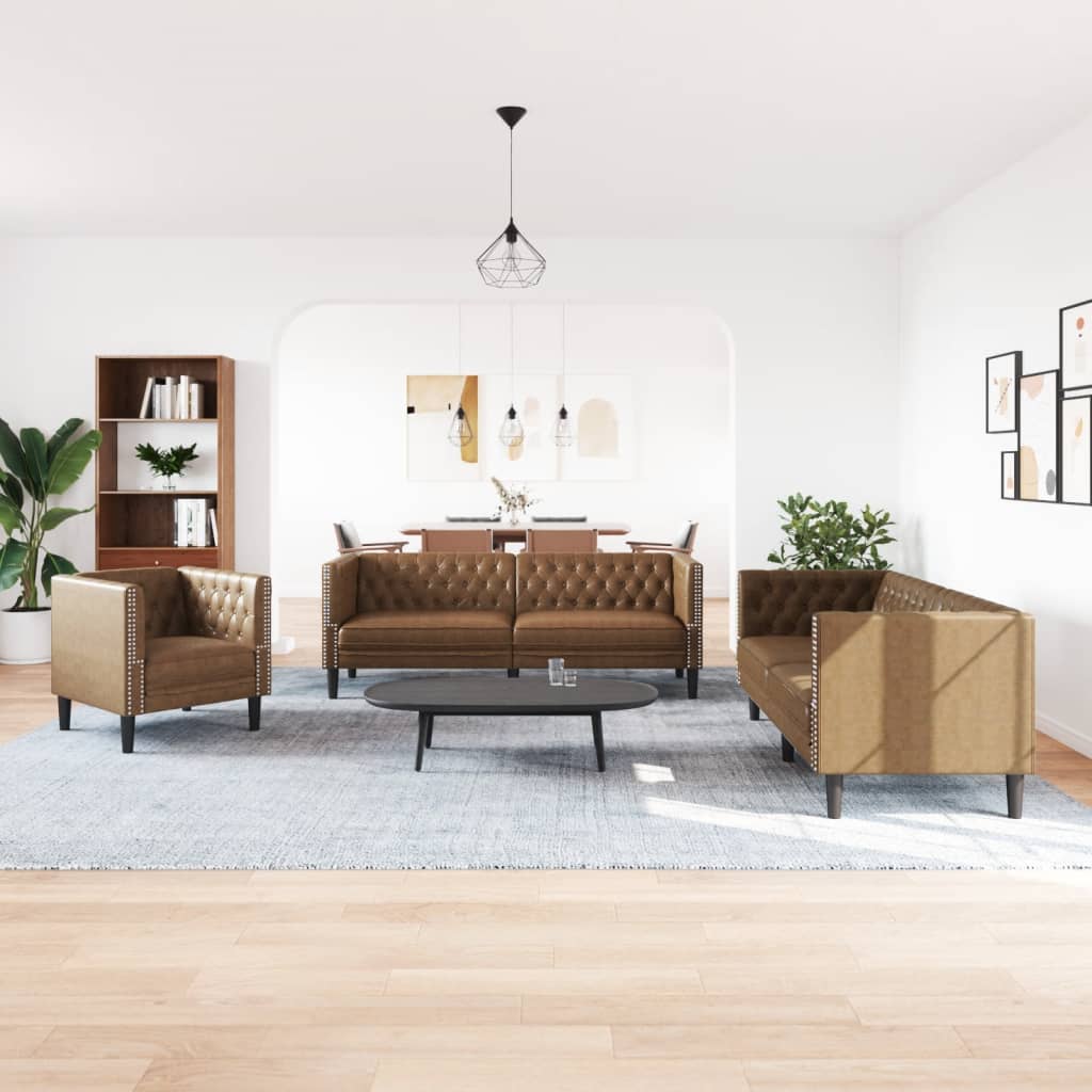 Soffgrupp Chesterfield 3 Delar Konstmocka