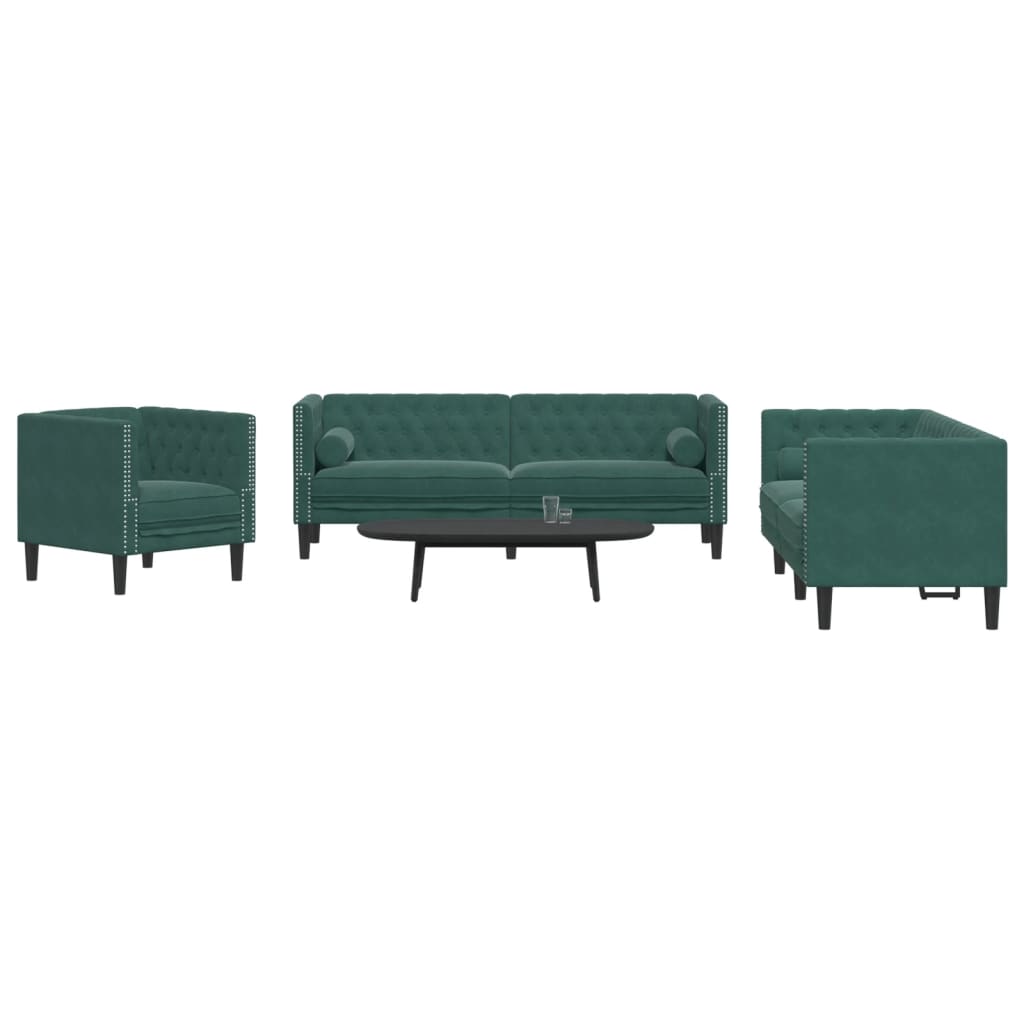Soffgrupp Chesterfield 3 Delar Bolsterkuddar Sammet