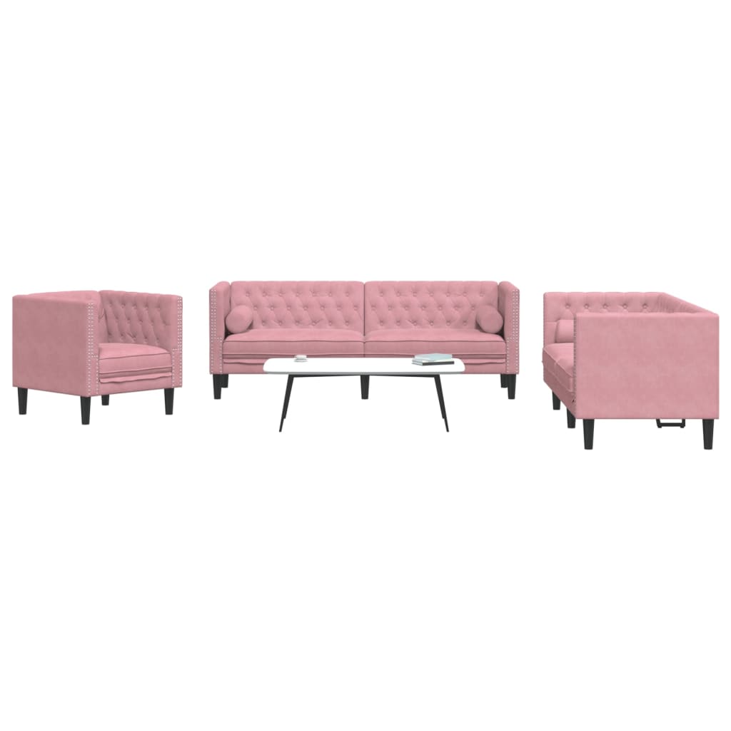 Soffgrupp Chesterfield 3 Delar Bolsterkuddar Sammet