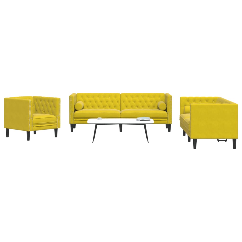 Soffgrupp Chesterfield 3 Delar Bolsterkuddar Sammet