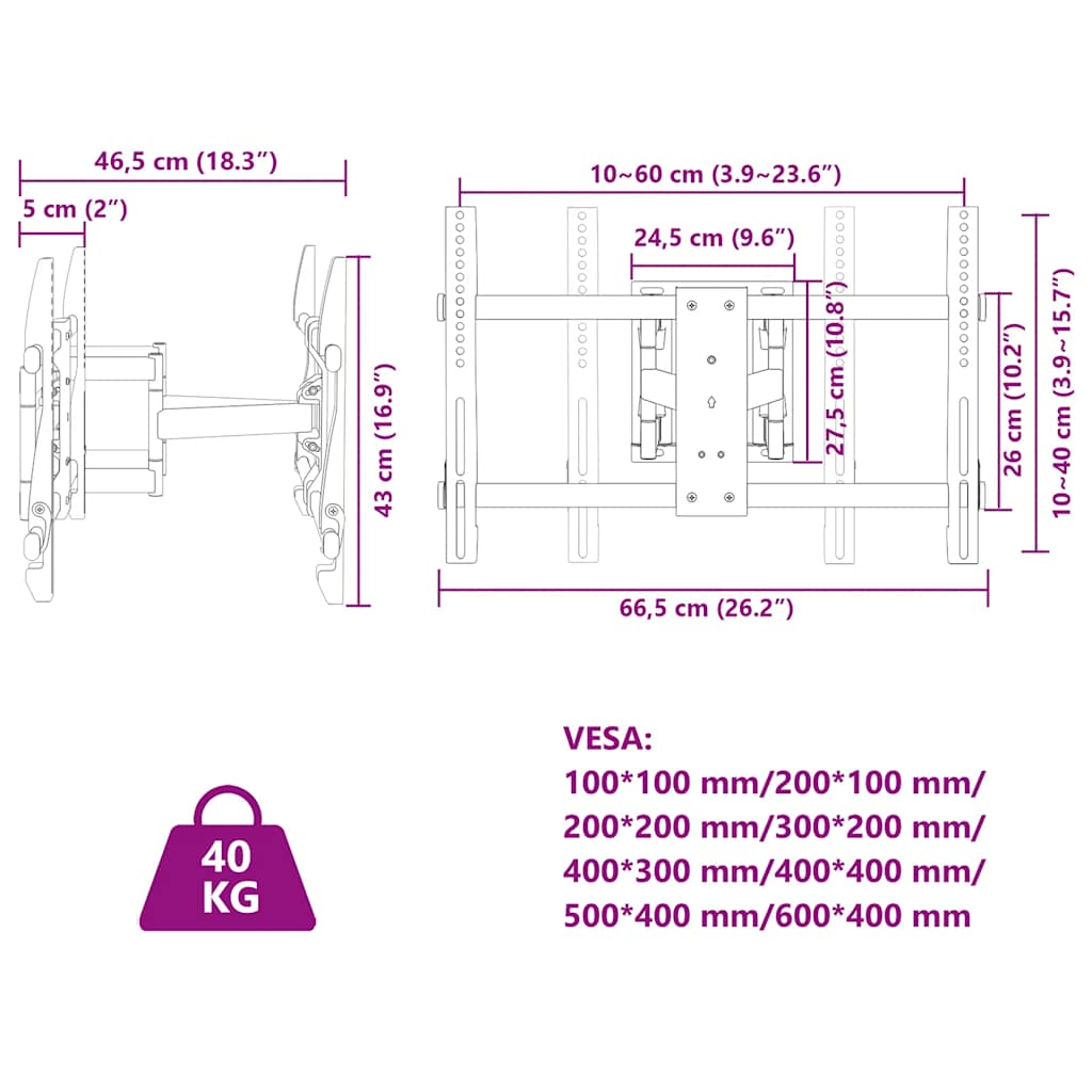 Tv-Väggfäste För 37-80 Tums Skärm Max Vesa 600X400 Mm 40Kg