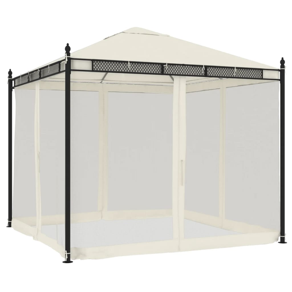 Paviljong Med Nätväggar Gräddvit 2,93X2,93 M Stål