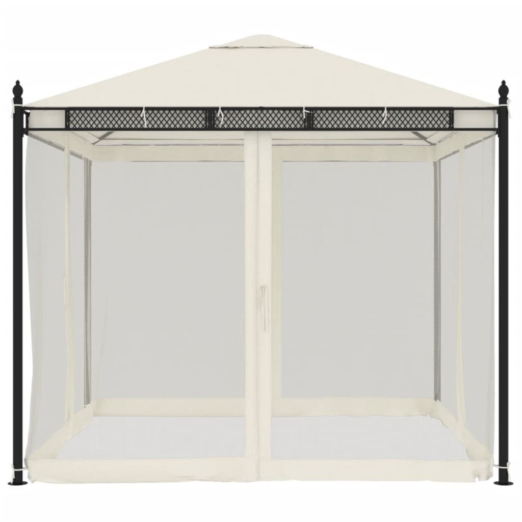 Paviljong Med Nätväggar Gräddvit 2,93X2,93 M Stål