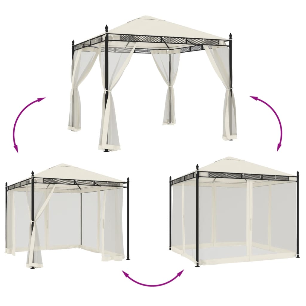 Paviljong Med Nätväggar Gräddvit 2,93X2,93 M Stål
