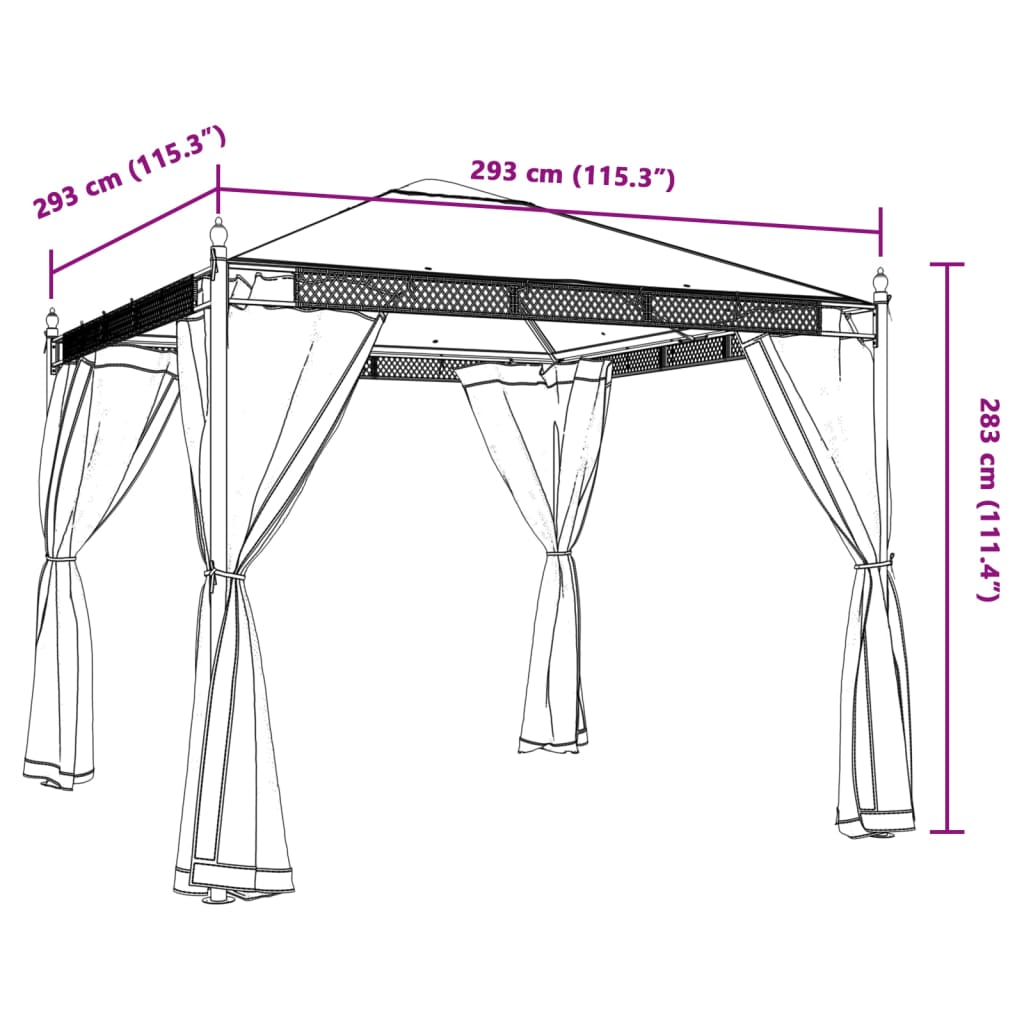 Paviljong Med Nätväggar Gräddvit 2,93X2,93 M Stål
