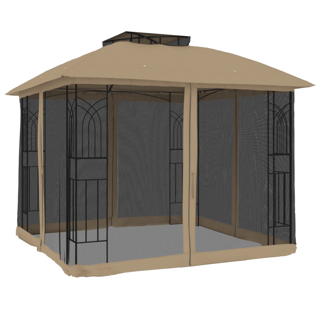 Paviljong Med Dubbelt Tak & Nätväggar 2,94X2,94 M Stål