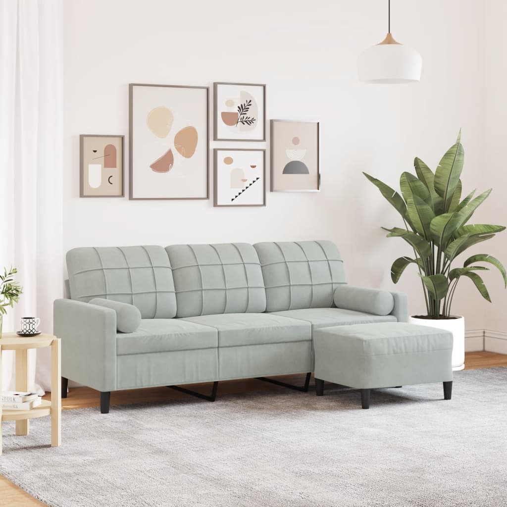 3-Sitssoffa Med Fotpall Sammet